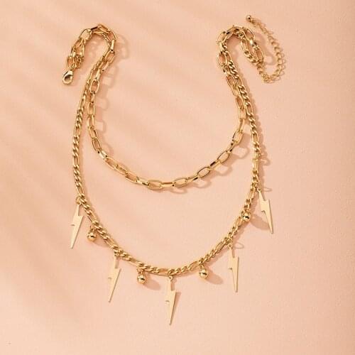 Metal texture level lightning necklace geometric wild womens necklace sweater chain