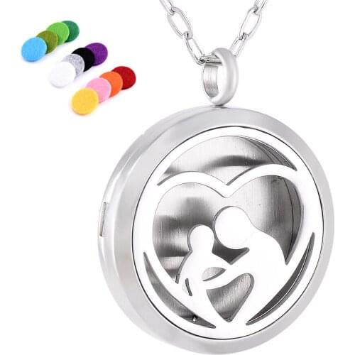 IJP0158 Mom and Children In Heart Stainless Steel Perfume Locket Essential Oil Diffuser Necklace Aromatherapy Pendant Necklace