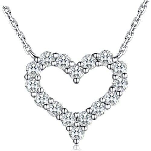 Heart Simulated Diamond Charm Women 925 silver Necklace Love Birthday Gift Formal Occasion Party Pendent Necklace Jewelry