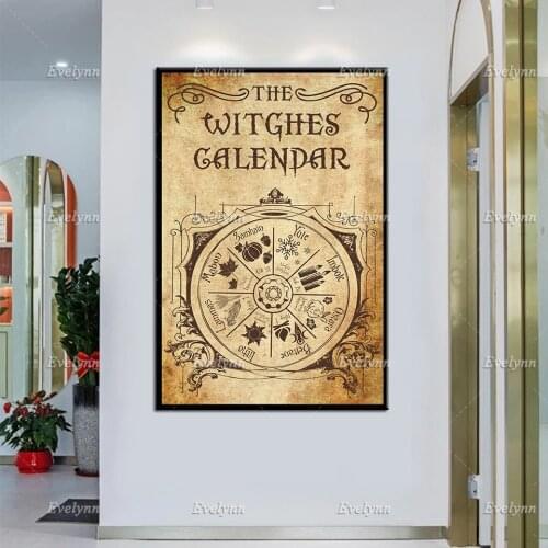 The Witches Calendar Poster, Kitchen Witchery Canvas, Witches Magic Knowledge Wall Art, Kitchen Blessing Incense Art Home Decor