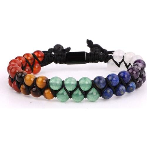 Unqiue design high quality natural stone braided beads bracelet bangle 7 charka lava stone energy lucky men women jewelry gift