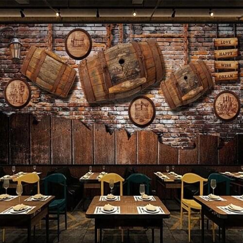 Custom Photo Wallpaper For Walls 3D Vintage Nostalgic Red Wine Wood Barrel Bar KTV Tooling Background Wall Mural Papel De Parede