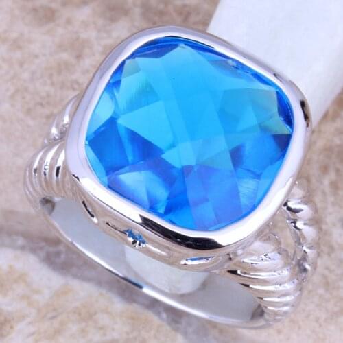 Attractive Sky Blue Cubic Zirconia Silver Plated Womens Ring Size 6 / 7 / 8 / 9 R1283