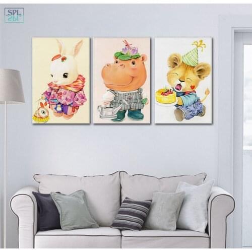 SPLSPL Nordic Minimalist Cute Cartoon Animal Canvas Art Print Painting Wall Picture for Childrens Room Decoration No Frame
