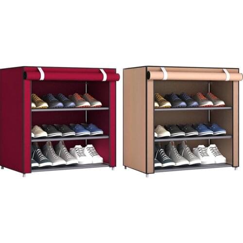 4-tier Non-Woven Fabric Shoe Stand Shelf Sturdy Easy Assembled Dustproof Shoes Rack Home Shoes Storage Cabinet
