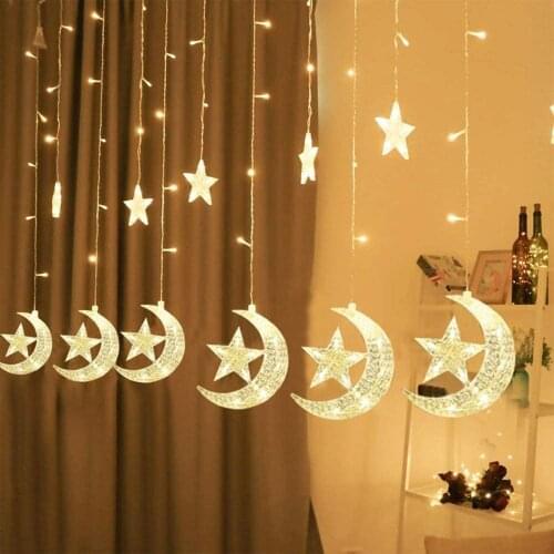 138 LED Star Moon Curtain String Lights Window Curtain Lights 8 Modes Christmas Wedding Party Home Holiday Bedroom Decoration