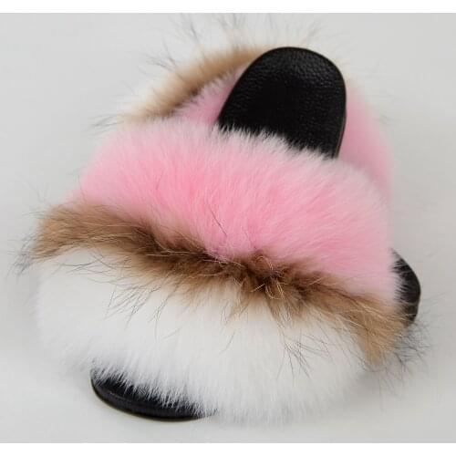 Wucifo fur slippers woman real fox fur slides home hairy flat sandals female cute cute home shoes woman brand luxur
