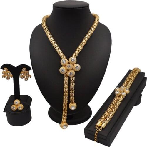 24k gold african jewelry sets wholesale price with good quality wedding crystal necklace big chain necklace Rhinestone necklace