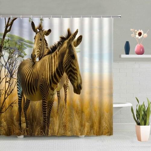 Animals Shower Curtains Horse Lion Tiger Cow Bathroom Decoration Screen Bathing Curtain Washable Home Decor Hanging With Hooks