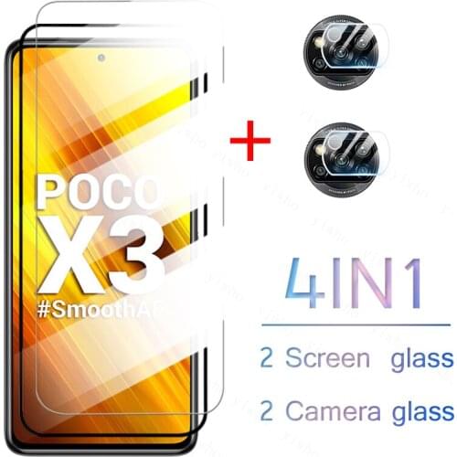 4in1 Screen Protective Glass for Xiaomi Poco X3 NFC Pocophone F3 Tempered Protector Camera Lens Film on Pocox3 X 3 Pro F M F3 M3
