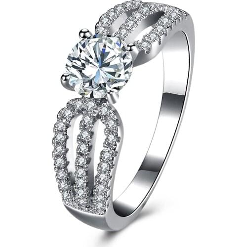 ZEMIOR 925 Sterling Silver Hollow Claw Finger Rings For Women Shiny Large Cubic Zirconia Wedding Ring Exquisite Bride Jewelry