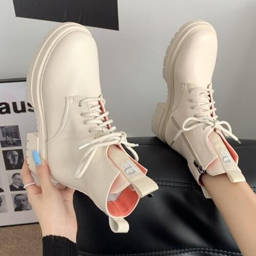 INS PU Leather Women Boots 2021 Autumn Fashion Thick Heels Platform Chunky Ankle Short Boots Round Toe Mortocycle Boots Adult