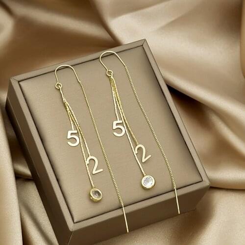 New Fashion Earrings Jewelry 520 Digital Long Temperament Earrings Fashion Womens Ear Line Womens Wholesale Pendientes