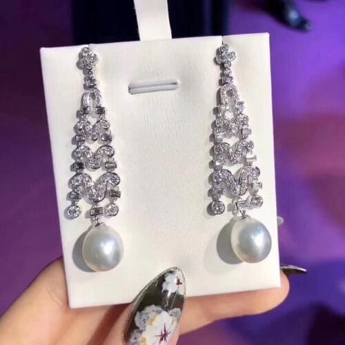 D127 Pure 925 Sterling Silver Fine Jewelry Fresh Water White 9-10mm Pearls Dangle Earrings for Women Fine Pearl Earrings
