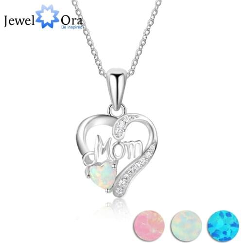 Woman 925 Sterling Silver Opal & CZ Stone with Heart Shape Necklaces & Pendants Best Jewelry Gift For Mom (JewelOra NE102681)