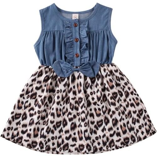 1-6T Toddler Kids Baby Girl Dress Clothes Sleeveless Leopard Patchwork Princess Dress For Girl Party Ruffle Bowknot Summer Dress