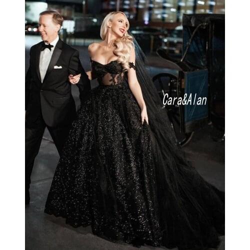 Vintage Black Wedding Dresses for Women 2021 Sequin Applique Undefined Bridal Gowns vestido de noiva Custom Made