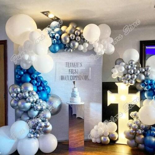 218pcs Chrome Blue Birthday Party Background Baby Shower DIY Silver Wedding Celebration Dinner Table Decoration Balloon Garland