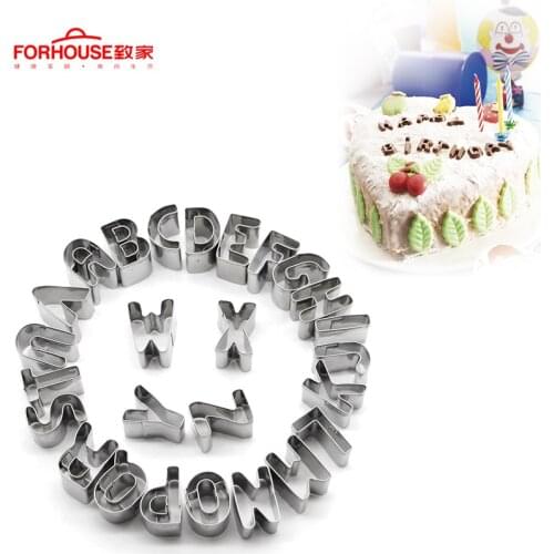26 pcs/set Stainless Steel Cookies Mould Letter Shape Cake Mold Cutter Decorating Stencil Sugar Baking Fondant Moulds Cake Tools