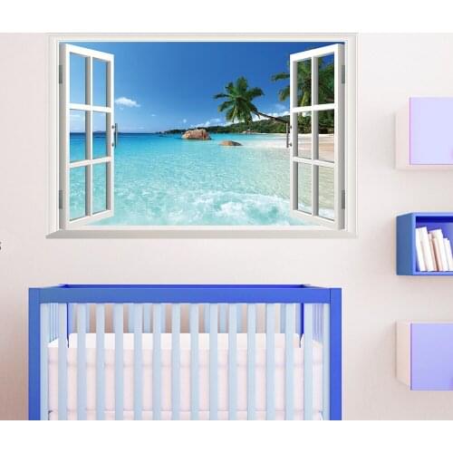 3D Window View Hawaii Scenery Wall Stickers Living Room Decoration Poster Kids Room Decals for Furniture PVC Wallpaper Art