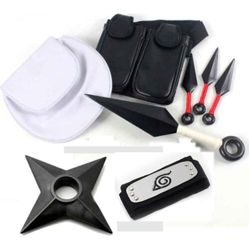 Anime Naruto 10pcs 8pcs Set Cosplay Props Plastic Kunai Shuriken Ninja Weapons Bags Set for Halloween Toys Collections