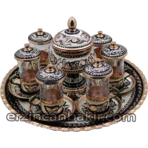 Bakır Çay Kahve seti 8 parça kahve fincan seti bakır kahve fincanı porselen fincan seti Espresso cam kahve fincanı- CYT 100