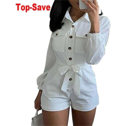 White Jumpsuit Women Elegant Solid Color Casual Street Shorts Playsuit Fashion Woven Button Pocket Birthday Outfits Wholesale