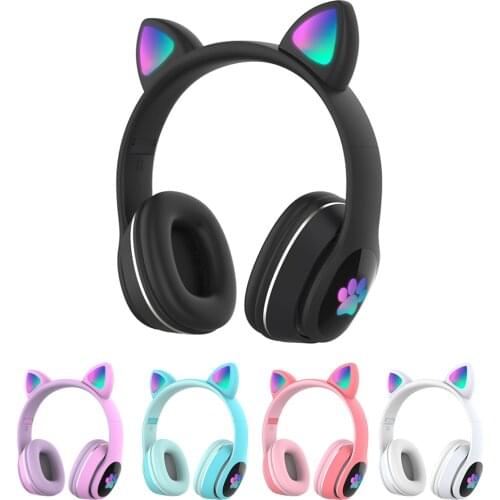 Cat Ear Wireless Headphones 5.0 RGB Earphones Bass Noise Cancelling Adults Kids Girl Headset Support TF Card Casco Mic