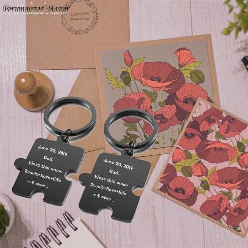 Personalized Master Custom Calendar Text Keychains Engraving Date Black Puzzle Key Chain DIY Stainless Steel Keyring Family Gift