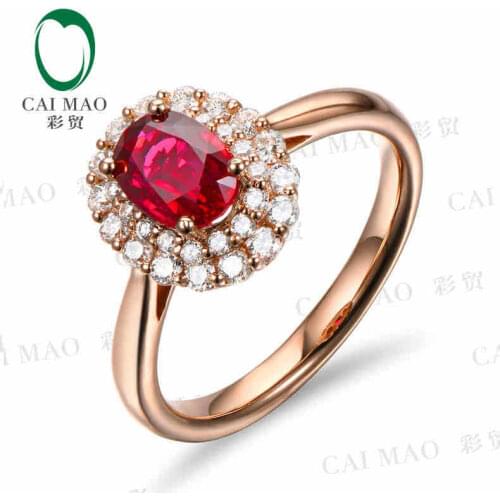 CaiMao 18KT/750 Rose Gold 0.83 ct Natural Red Blood Ruby & 0.4 ct Full Cut Diamond Engagement Gemstone Ring Jewelry