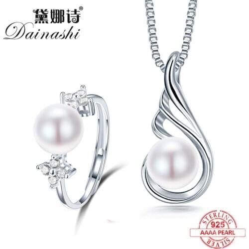 Dainashi 2019 New Fashion 925 sterling silver necklace rings for women natural pearl jewelry bridal jewelry sets wedding rings