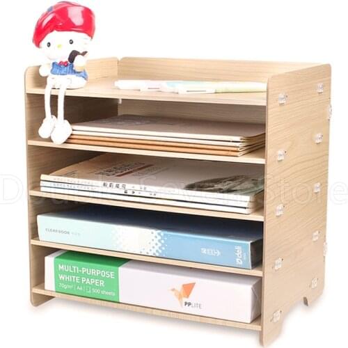 Wooden A4 document file management storage box desktop office finishing grid multi cell rack 5 layers