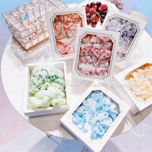 5PCS/Set Elegant Flowers Candy Color Hearts Hair Rope Bracelet Scrunchie Women Elastic Rubber Bands For Girls Woman Ponytail