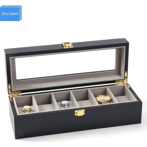 Claasic Black Wood Paint Storage&Display Brands Watch Cases Boxes Jewelry/Watch 6 Grids Velvet Window Cases Gift Package Box New