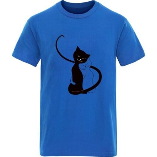 Black And White Cat Round Neck Oversize Mens T-shirts Harajuku Streetwear Clothing Tees Casual Retro 2020 Tees Ropa De Hombre