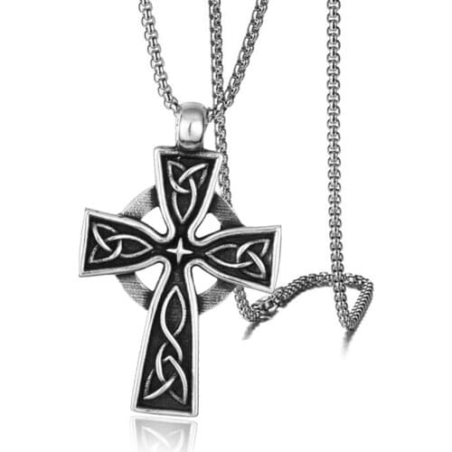 HNSP Vintage Viking Cross Pendant Necklace For Men Male With 3.0MM stainless steel chain