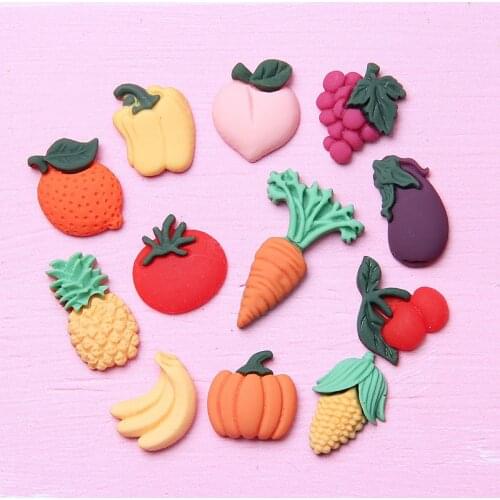 Kawaii Colorful Resin Cabochons 20pcs vegetable fruit Patch sticker Clay Beads Charm Material Embellishments Scrapbooking
