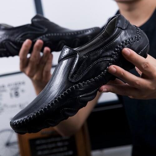 Big Size 38-46 Male Footwear Genuine Leather Handmade Mens Shoes Casual Sneakers Men Summer Autumn Vintage Men Loafers Driver
