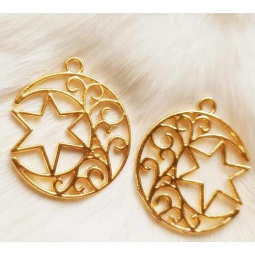5pcs Star Moon Decor Metal Frame Jewelry Fillings Pendant Accessory DIY Charms Handmade Hollow UV Resin Open Bezels Craft