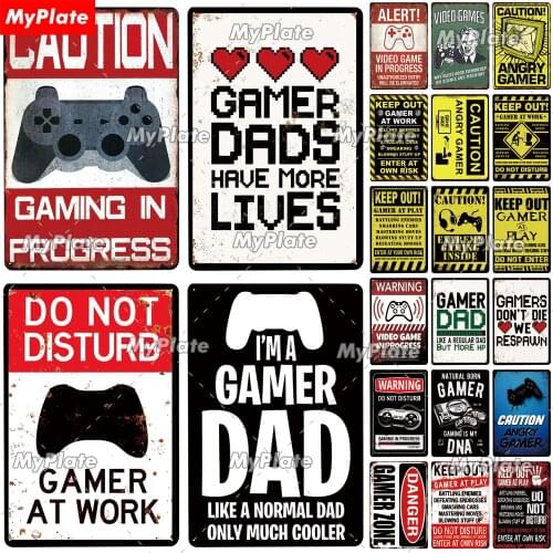 GAMER Metal Sign Vintage Tin Sign Game Zone Plate Warning My Rules for Bar Pub Club Man Cave Game Room Wall Decor