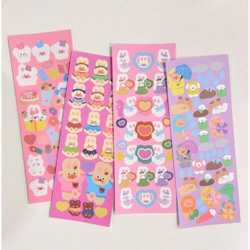 Korean Ins Cartoon Bear Rabbit Cute Stickers Love Seal Paster Stationery Creative Collage Mobile Phone Diy Decorative Sticker
