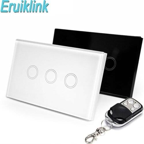 Eruiklink US Standard 433Hhz Wall Light Switch RF Wireless Smart Remote Control Via RM Pro Touch Panel 3Gang For Home Automation