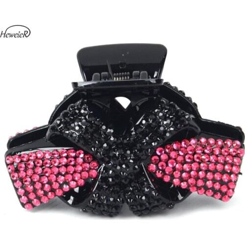 New Plastic Hair Claws Crab Grip Clamp Crab Clip Women Lady Rhinestones Crystal Hairpins Ponytail Holder Accessories Fashion