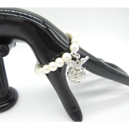 New Popular high class 8mm Beige Glass Simulated-Pearls with Small Locket Balls DIY Diffuser Beaded Bracelet For Elegant Lady