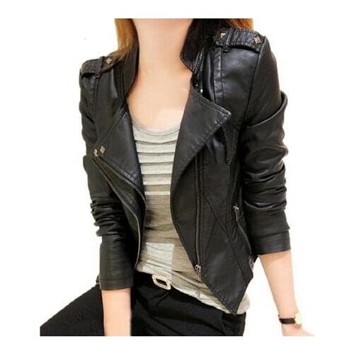 Autumn PU Leather Jacket Women Leather Overcoat Jacket Casual Windbreaker Punk Jaqueta De Couro Motorcycle Biker Coat