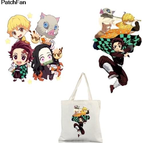 A3186 Patchfan Anime Kimetsu no Yaiba Transfer Patches Heat Press Stickers Families Lovely Patch DIY Appliques Patch