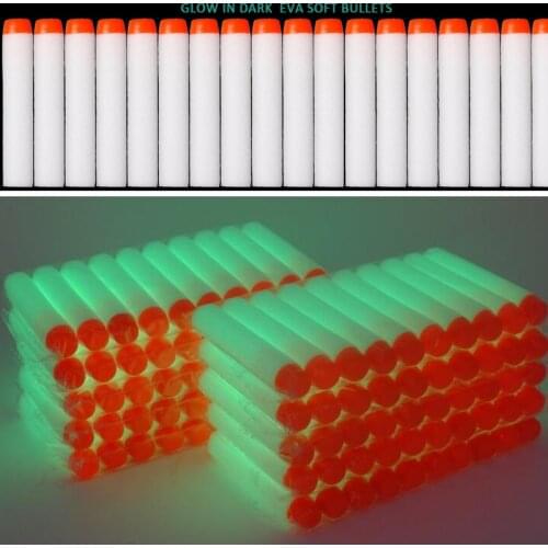 100pcs Glow In Dark Luminous EVA Soft Bullet Gun Foam Compatible NERF Elite Gun Accessories Fluorescent Darts Kids Outdoor Toys