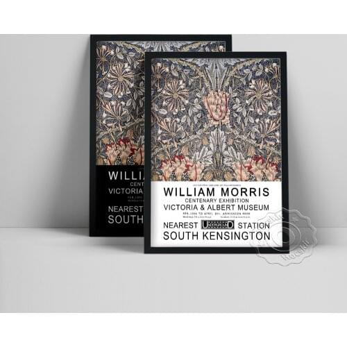 William Morris Poster, Morris Honeysuckle Furnishing Fabric Print, Black White Background Picture, Plant Flower Wall Stickers