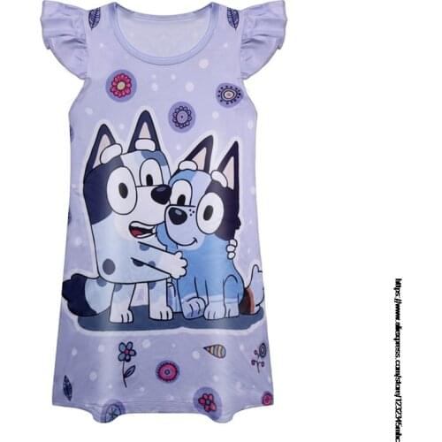 Dress Girls Nightdress Clothes bingo bluey Nightgown Childrens Clothing Short-sleeved Pajamas Dress Kids Homewear