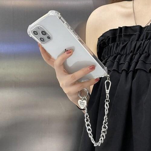 Shockproof Wrist Chain Case for Iphone 12 11 Pro XS Max XS XR 8 7 Plus SE 2020 Love Heart Hand Strap Soft TPU Lanyard Cases